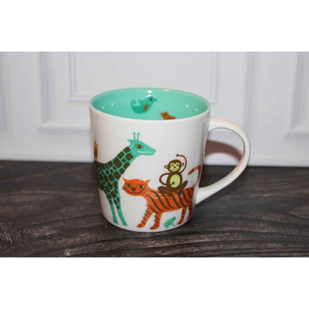 Starbucks 2008 Zoo Animal Mug 8oz Kids Monkey Giraffe Teal Bone China EUC